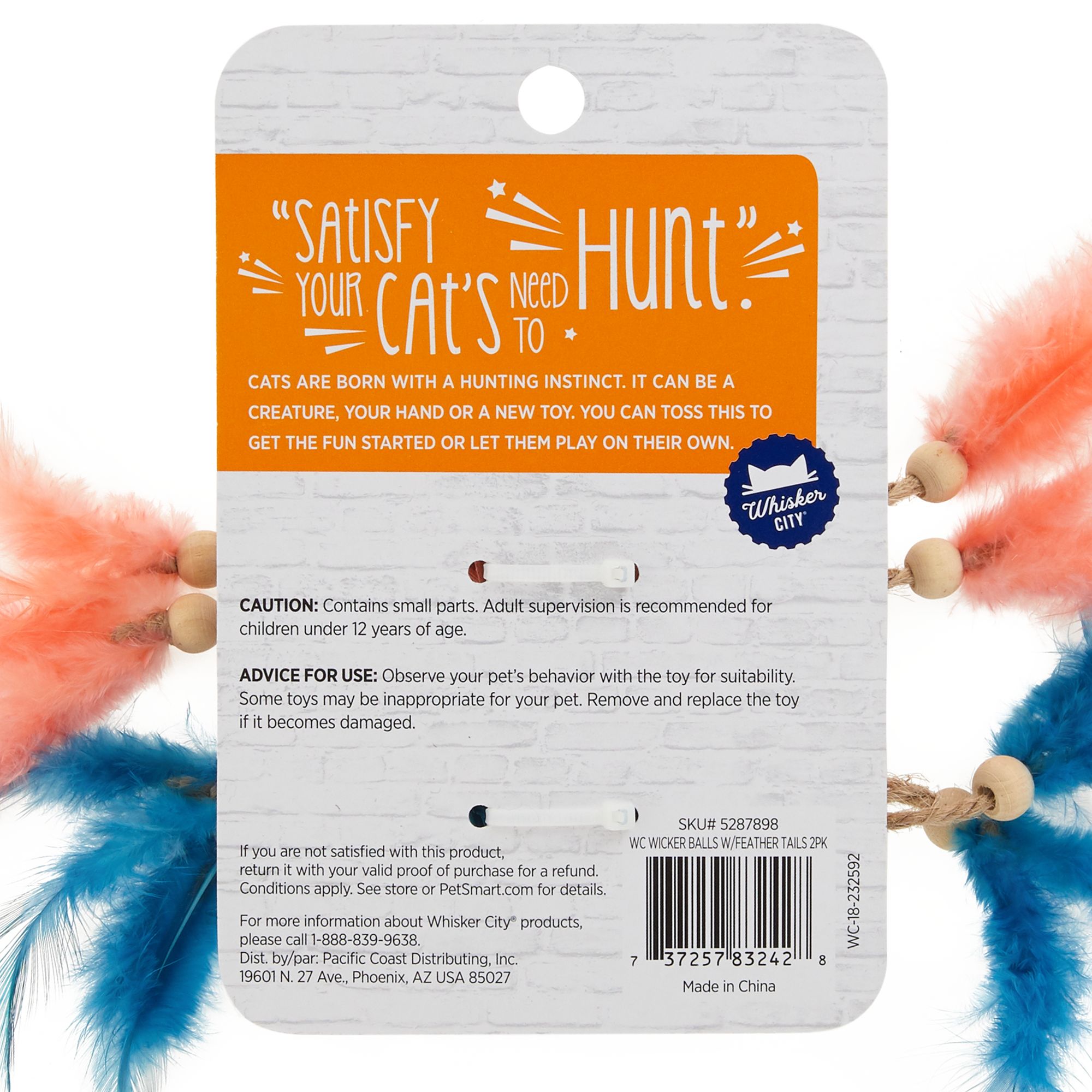 Whisker City Wicker Balls Feathers Cat Toys 2 Pack Cat Balls Chasers Petsmart