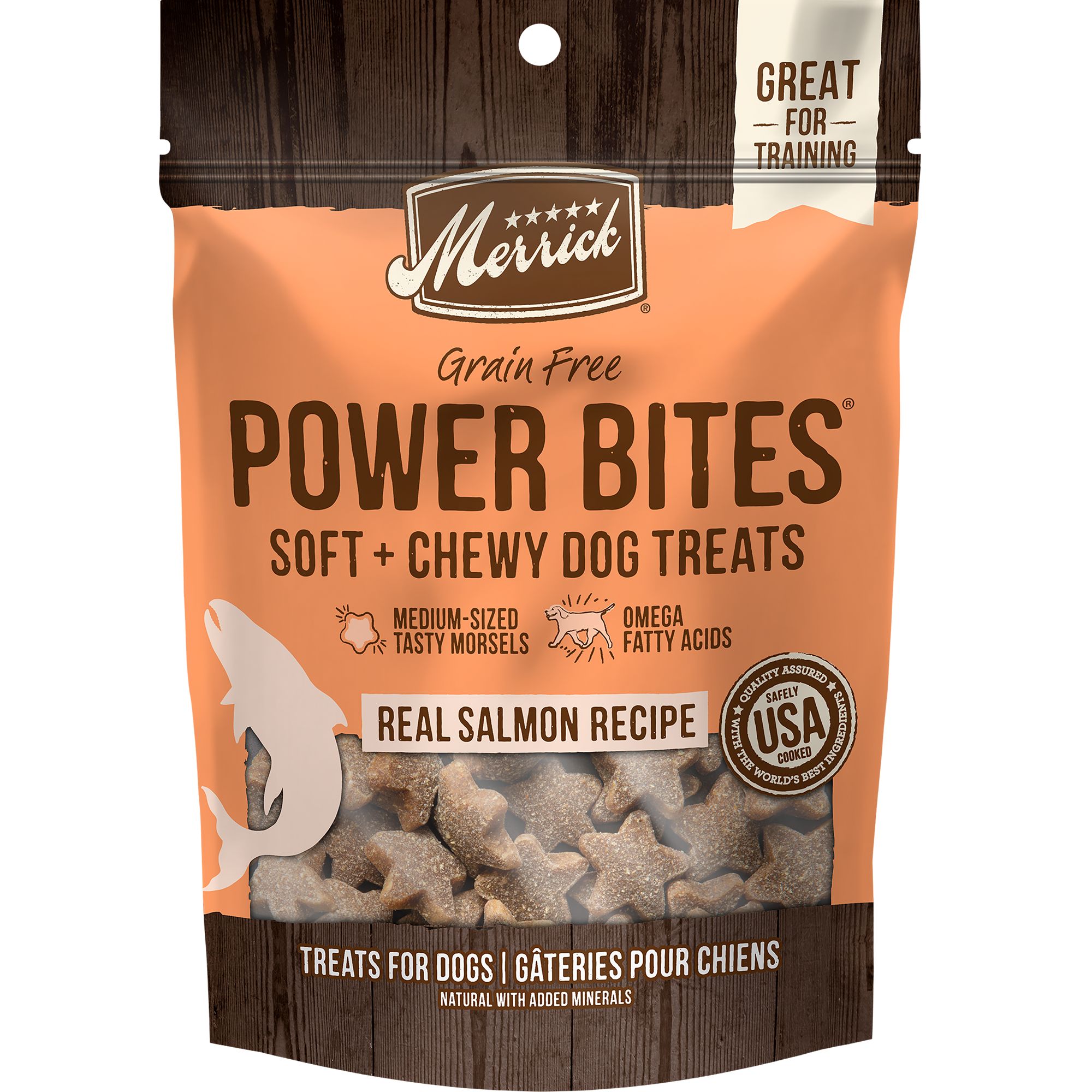 Merrick Power Bites Real Salmon Recipe. Dog Treats. 6 oz