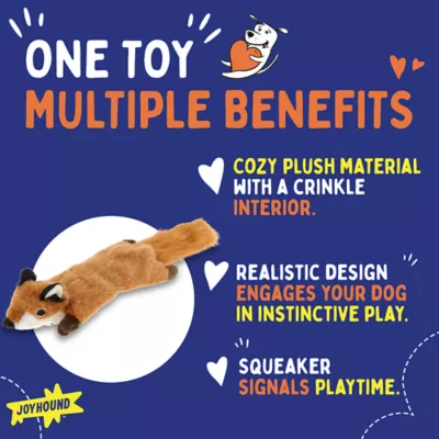 Product Joyhound Crazy Comfy Realistic Fox Flattie Dog Toy - Crinkle, Squeaker