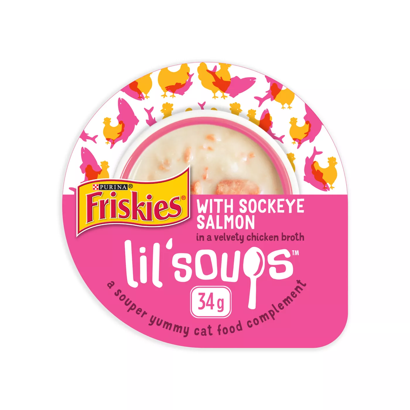 Purina Friskies Lil Soups in a Velvety Chicken Broth Cat Treat with Sockeye Salmon