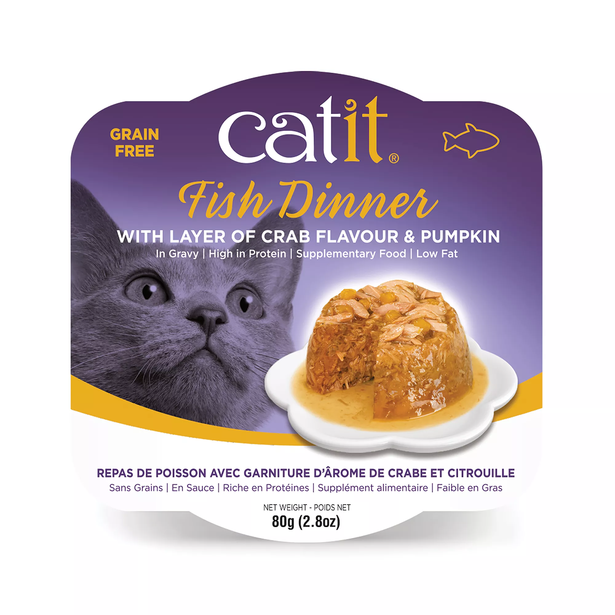 Catit® Fish Dinner Adult Cat Food with Crab Flavor and Pumpkin in Gravy, Low Fat