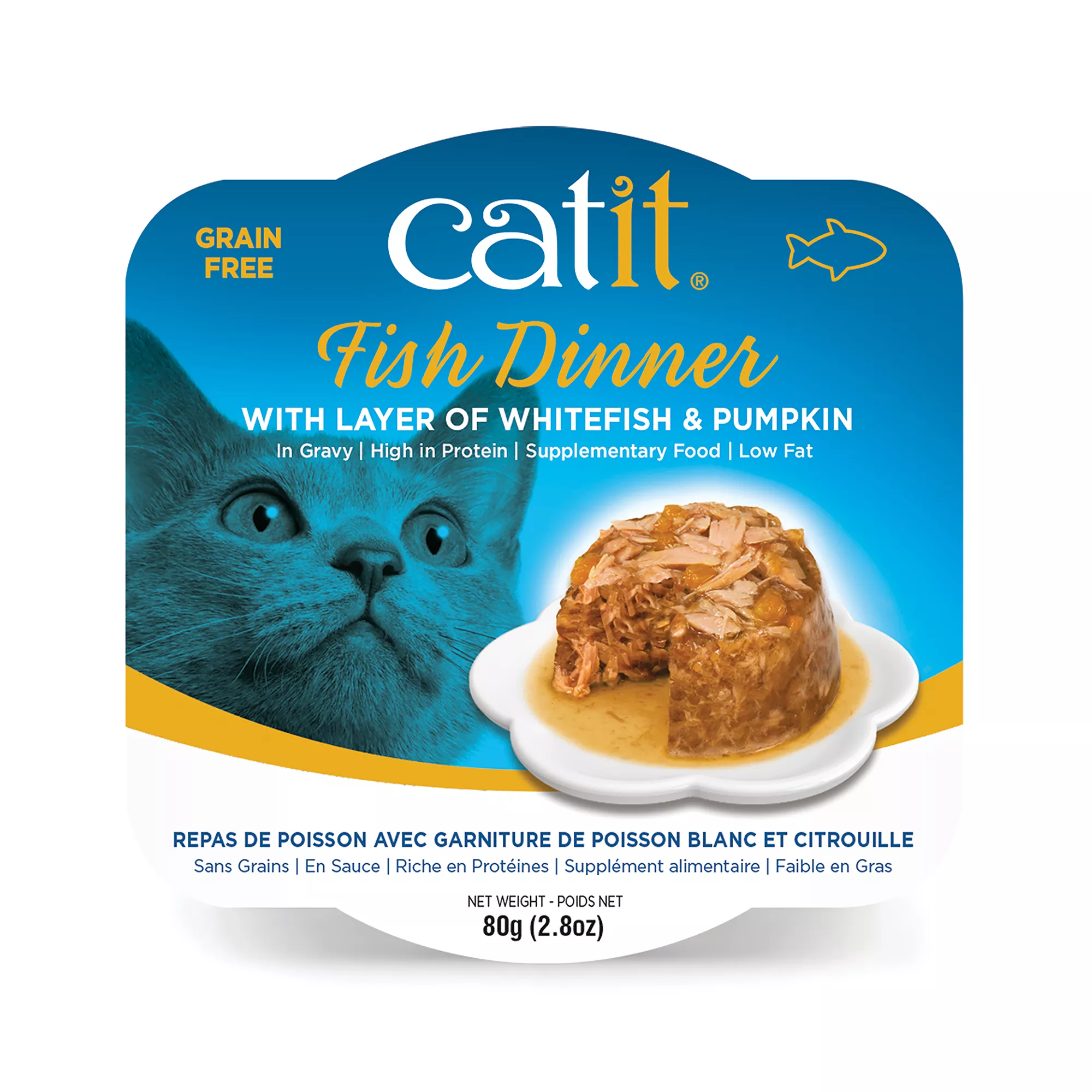 Catit® Fish Dinner Adult Cat Food with Whitefish and Pumpkin in Gravy, Low Fat