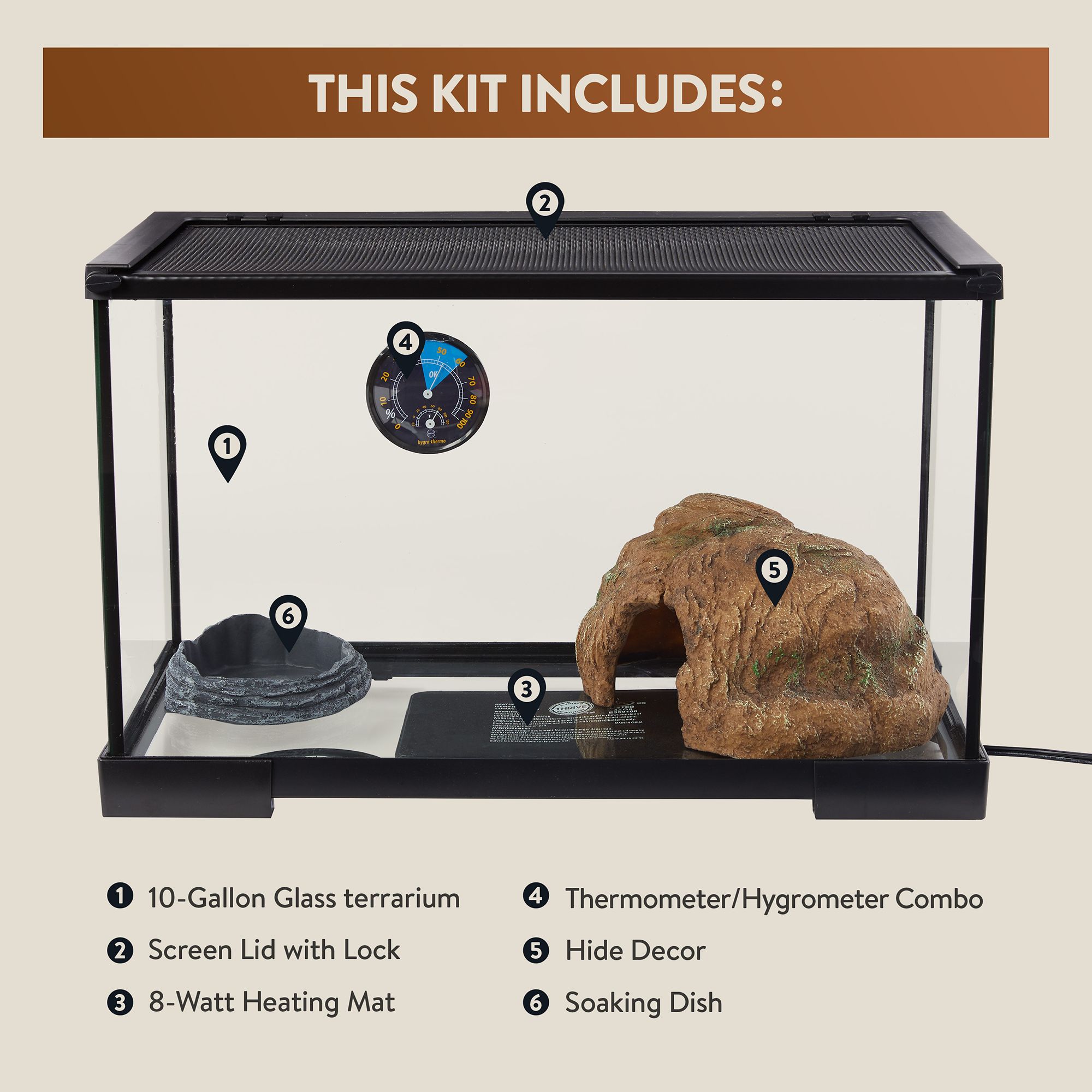 Thrive Temperate Snakes Essentials Kit - 10 Gallons - Temperate Reptile Terrarium Kit - 20x10x12 - thumbnail 5