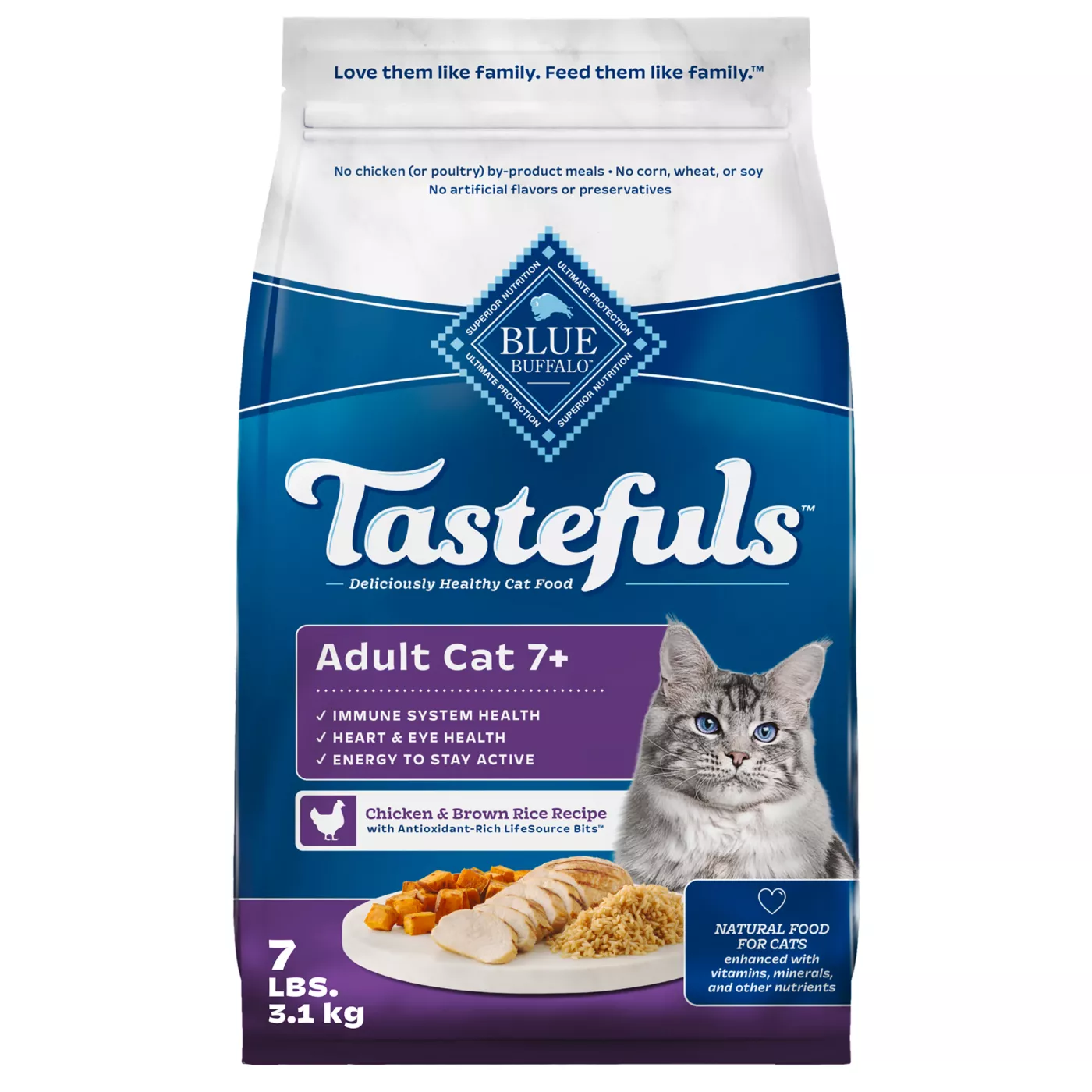 Blue Buffalo Tastefuls Healthy Aging Mature Dry Cat Food Natural Chicken Brown Rice