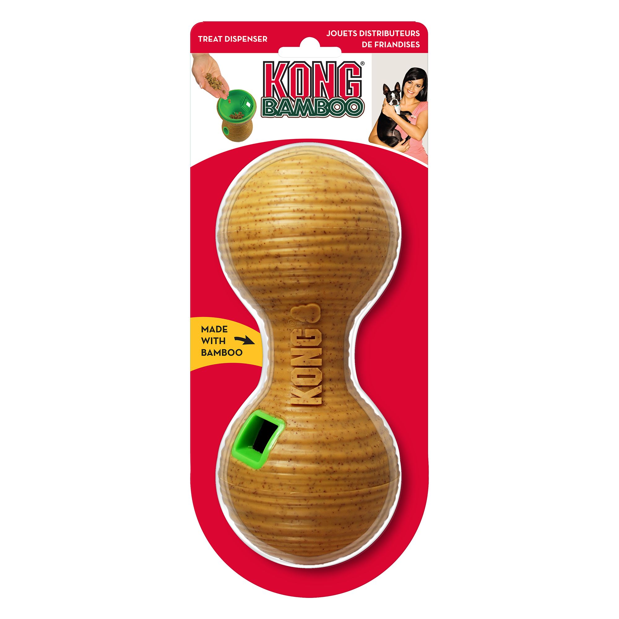 Kong Bamboo Feeder Dumbbell Dog Toy Treat Dispensing Dog