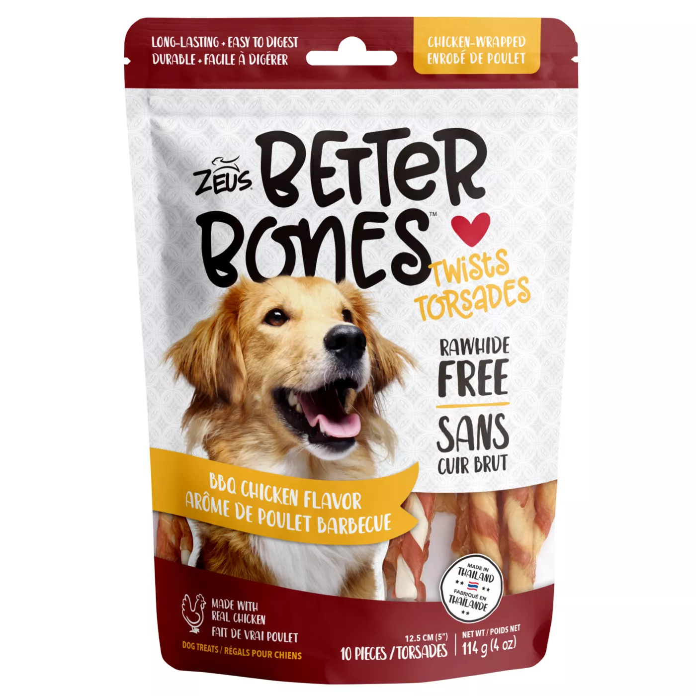 Zeus Better Bones Rawhide Free Twists Dog Treats BBQ Chicken Flavour Chicken Wrapped