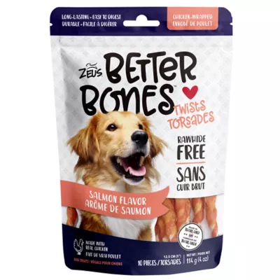 Product Zeus Better Bones Rawhide Free Twists Dog Treats - Salmon Flavour, Chicken Wrapped