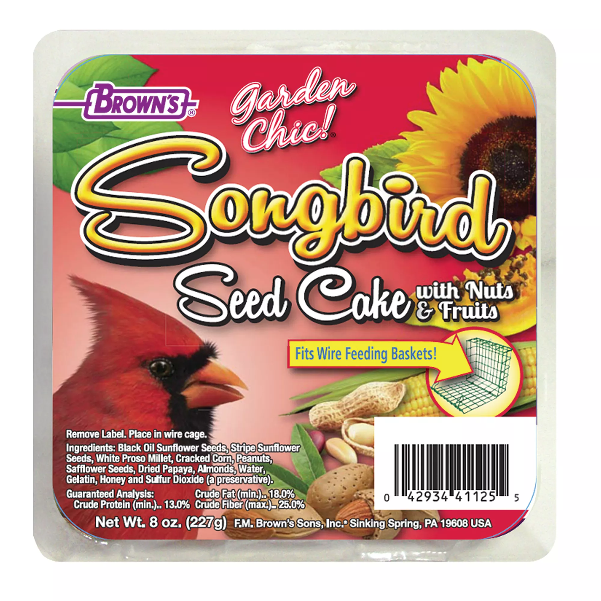 Brown's® Garden Chic!® Songbird Seed Cake with Fruits & Nuts for Wild Birds