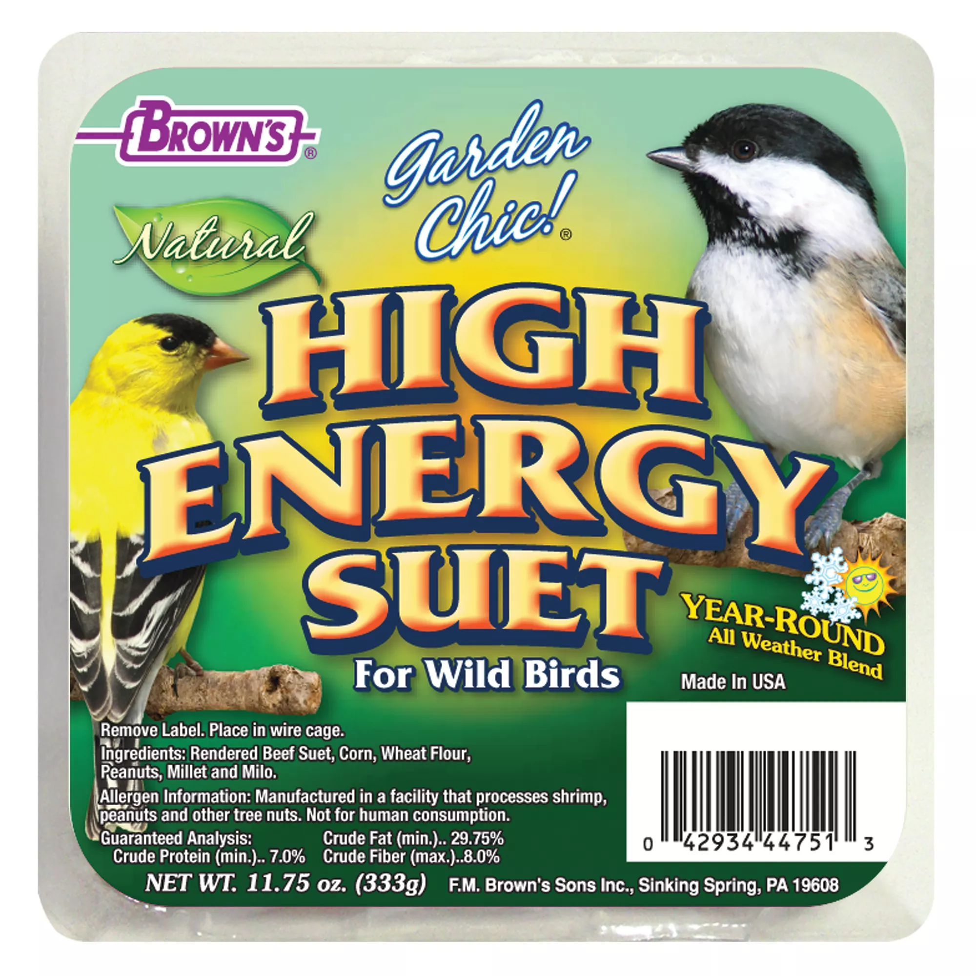 Brown's® Garden Chic!® Natural High Energy Suet for Wild Birds