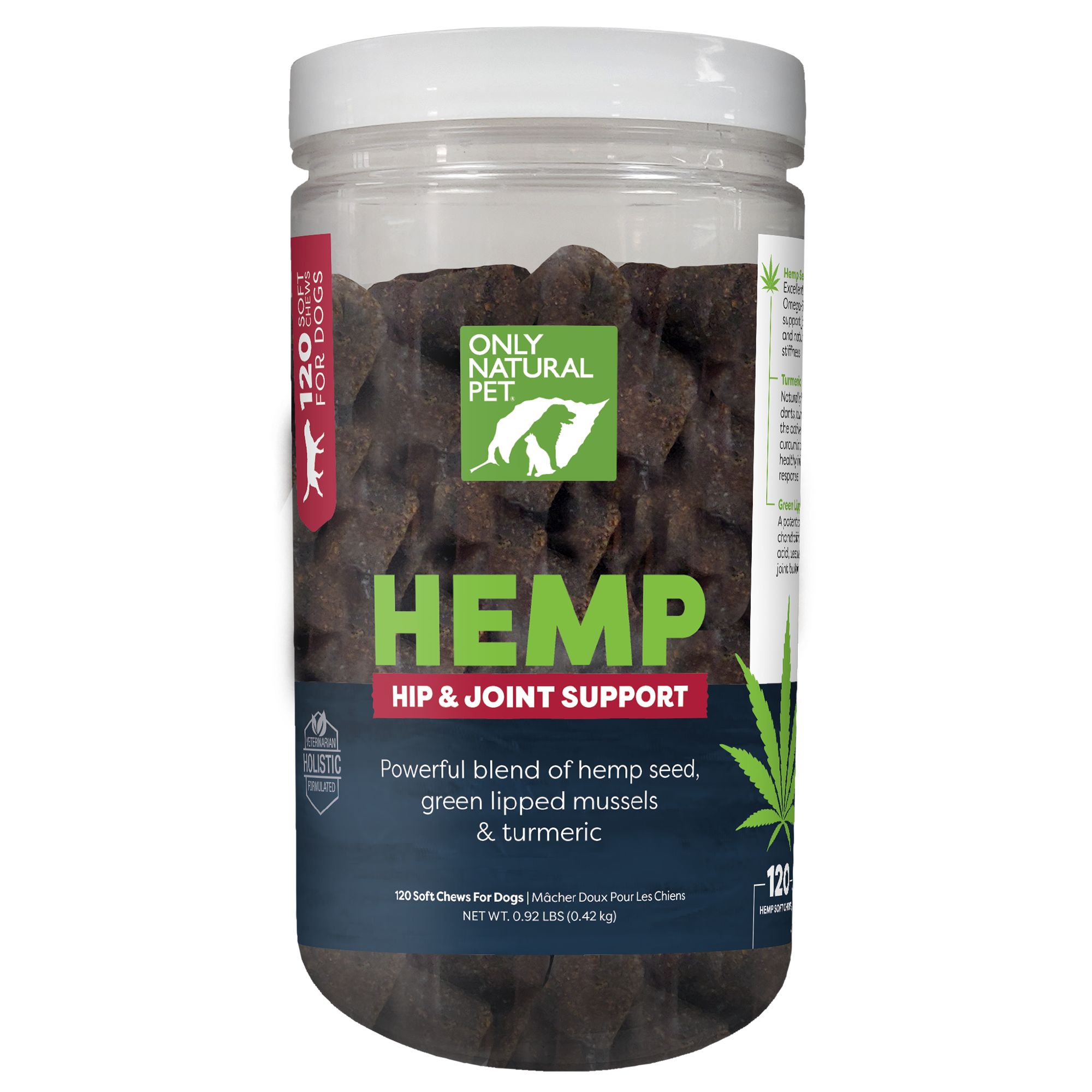 Only Natural Pet Hemp Hip Joint Support for Dogs Soft Chew Hip Joint Supplement 120 Count