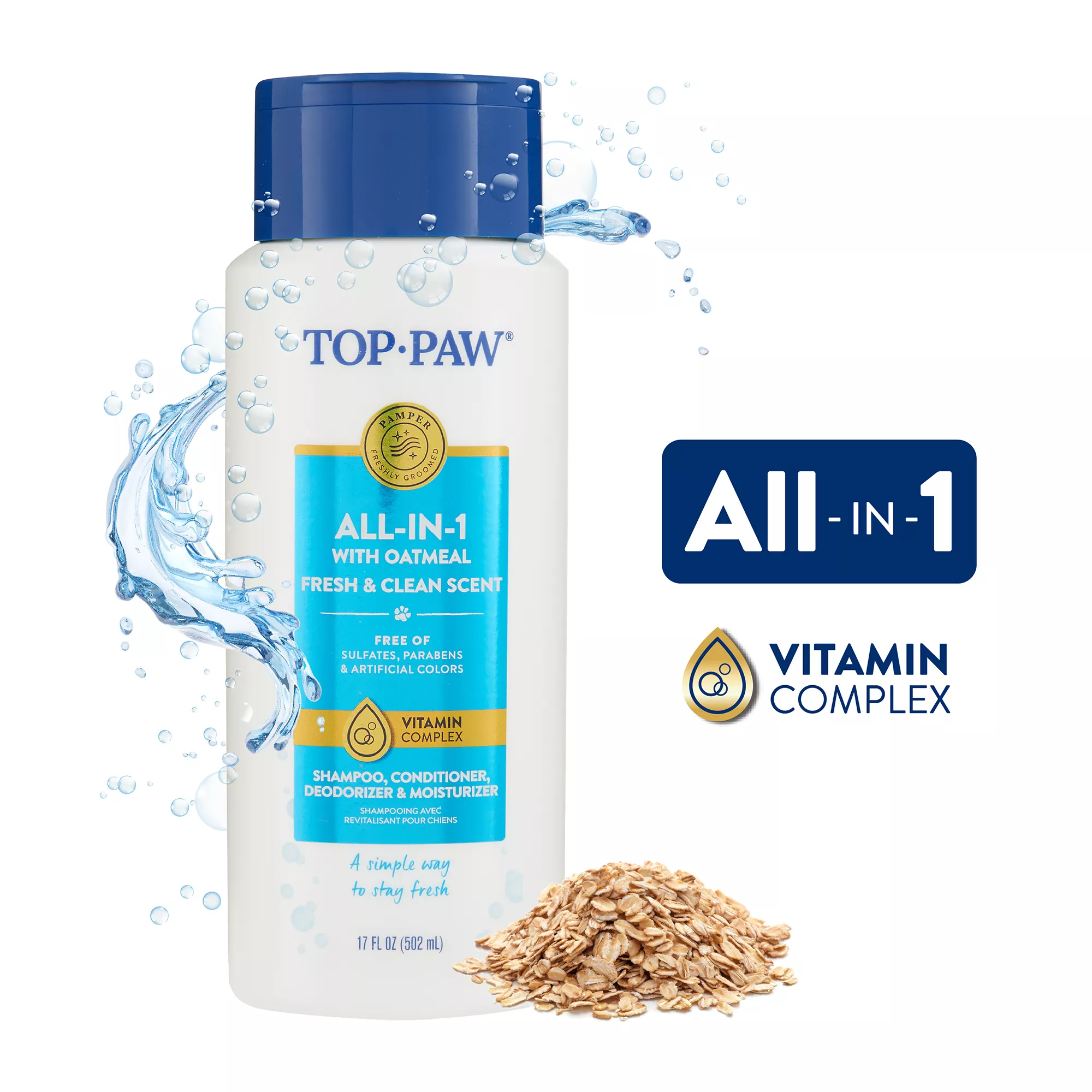 Top Paw® All-In-1 With Oatmeal Dog Shampoo, Conditioner, Deodorizer & Moisturizer - Fresh & Clean