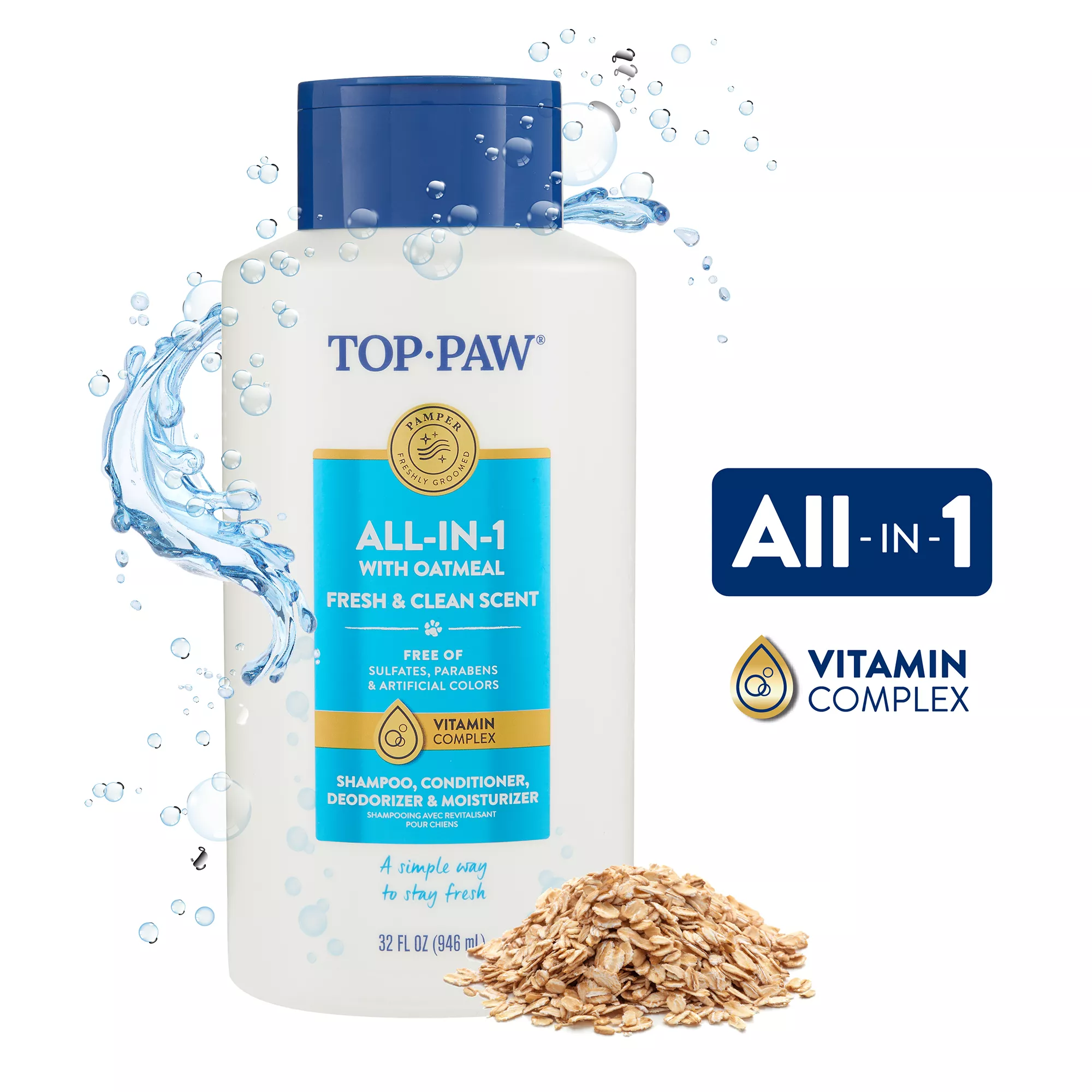 Top Paw® All-In-1 With Oatmeal Dog Shampoo, Conditioner, Deodorizer & Moisturizer - Fresh & Clean