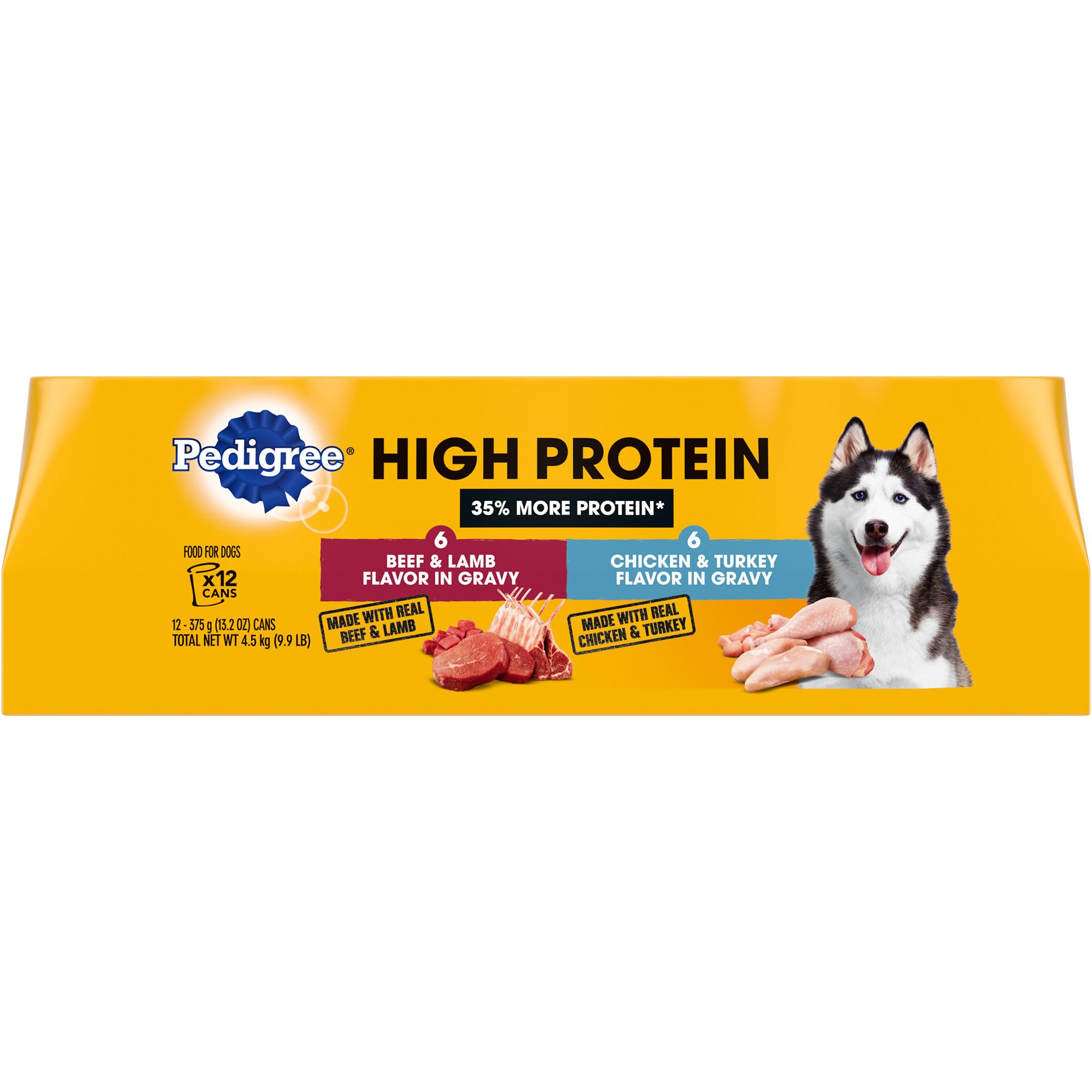 Pedigree High Protein Adult Canned Wet Dog Food Variety Pack Chicken Turkey Flavor in Gravy and Beef Lamb Flavor in Gravy 12 13.2 oz. Cans