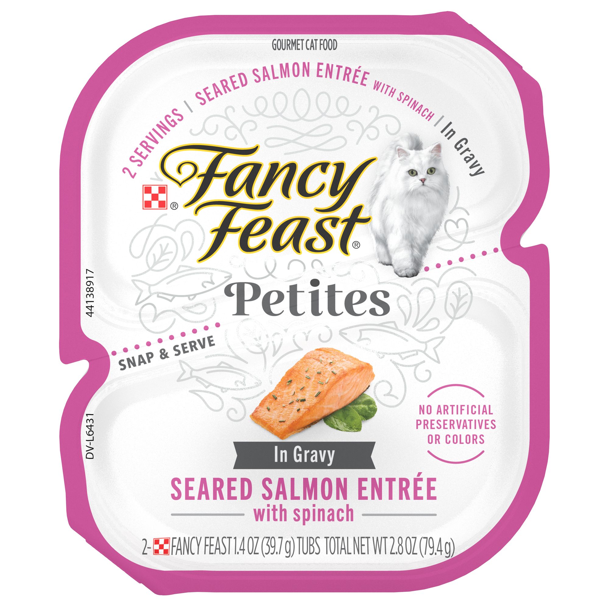 Fancy Feast Petites Seared Salmon with Spinach Entree Gourmet Gravy Wet Cat Food 2.8 oz