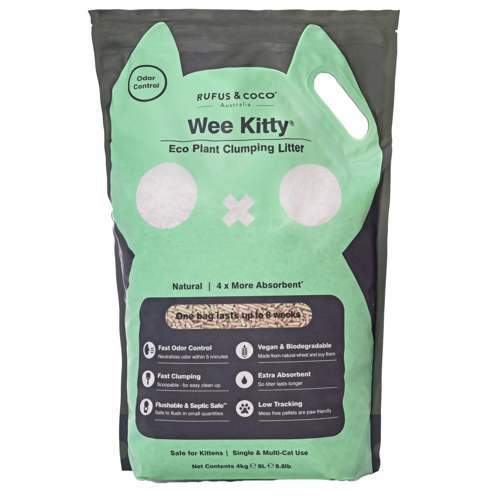 Rufus & Coco® Wee Kitty® Clumping Multi-Cat Eco Plant Cat Litter - Low Tracking, Natural