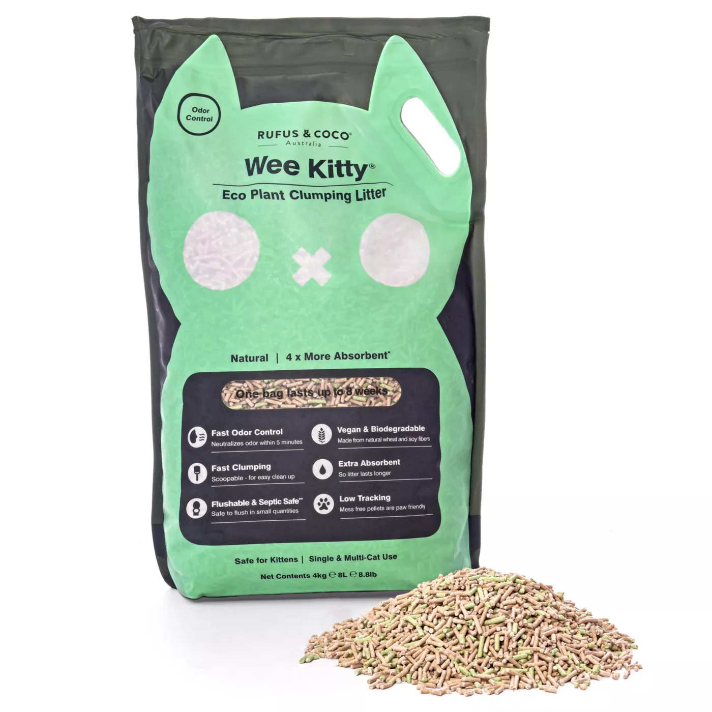 Rufus Coco Wee Kitty Clumping Multi Cat Eco Plant Cat Litter Low Tracking Natural