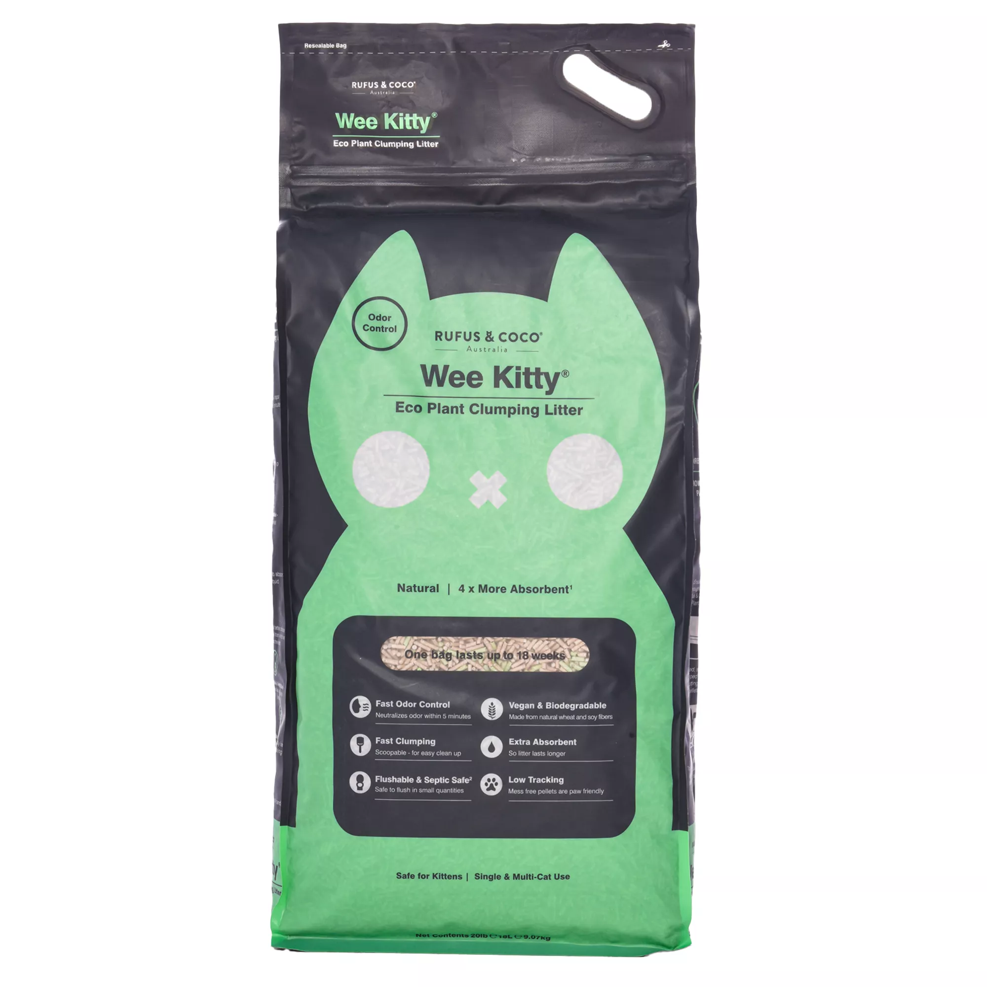 Rufus & Coco® Wee Kitty® Clumping Multi-Cat Eco Plant Cat Litter - Low Tracking, Natural