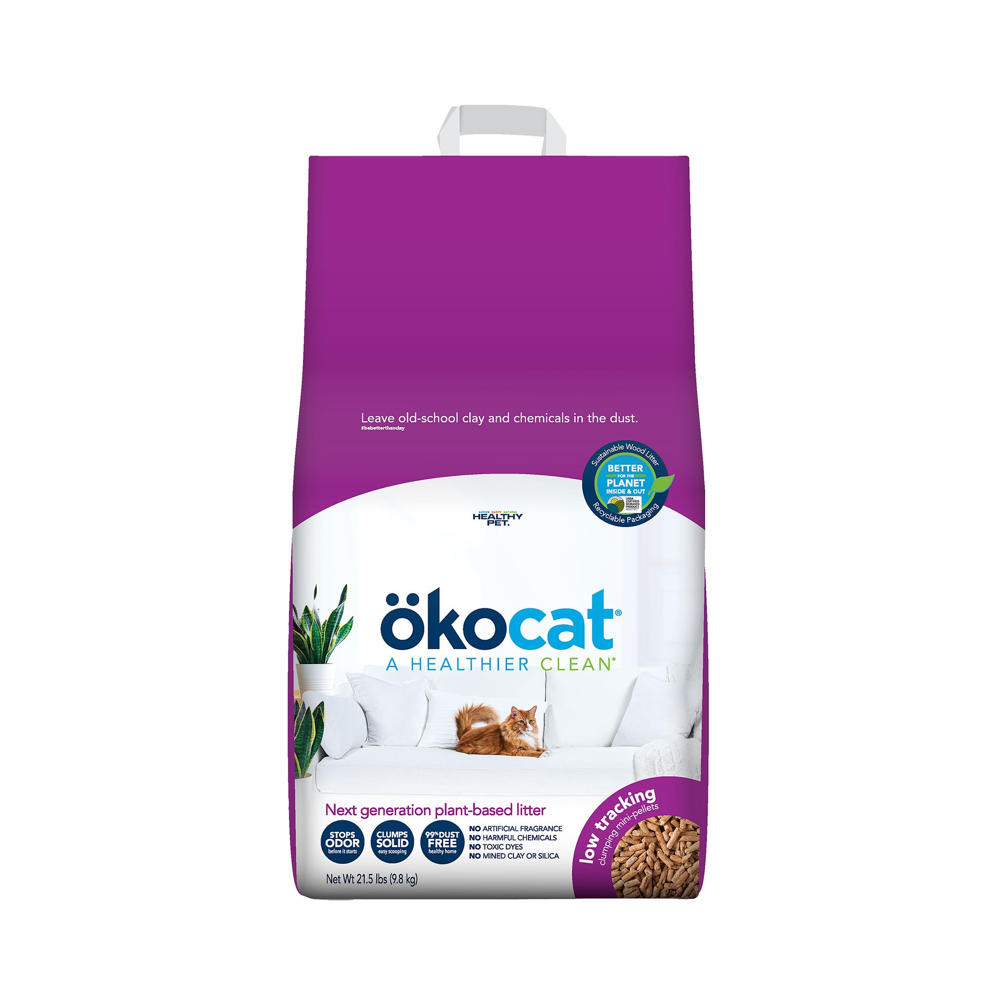 Okocat Low Tracking Clumping Mini Pellets Wood Cat Litter 21.5 lbs