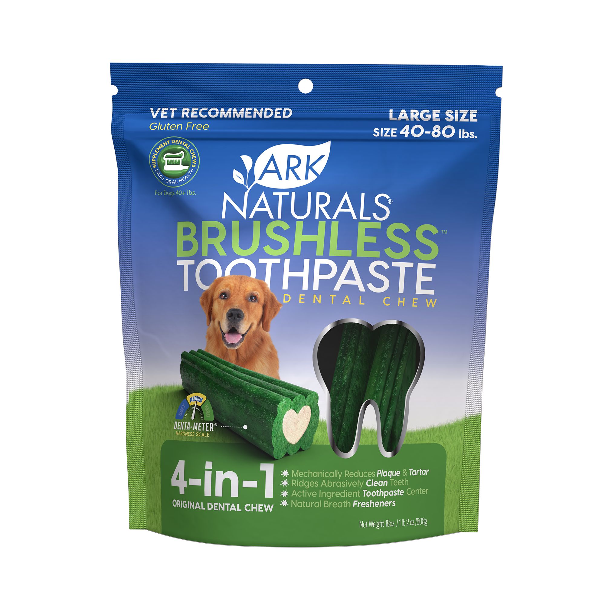 Ark Naturals Brushless Toothpaste 4 in 1 Large Dog Dental Chews 40 lbs