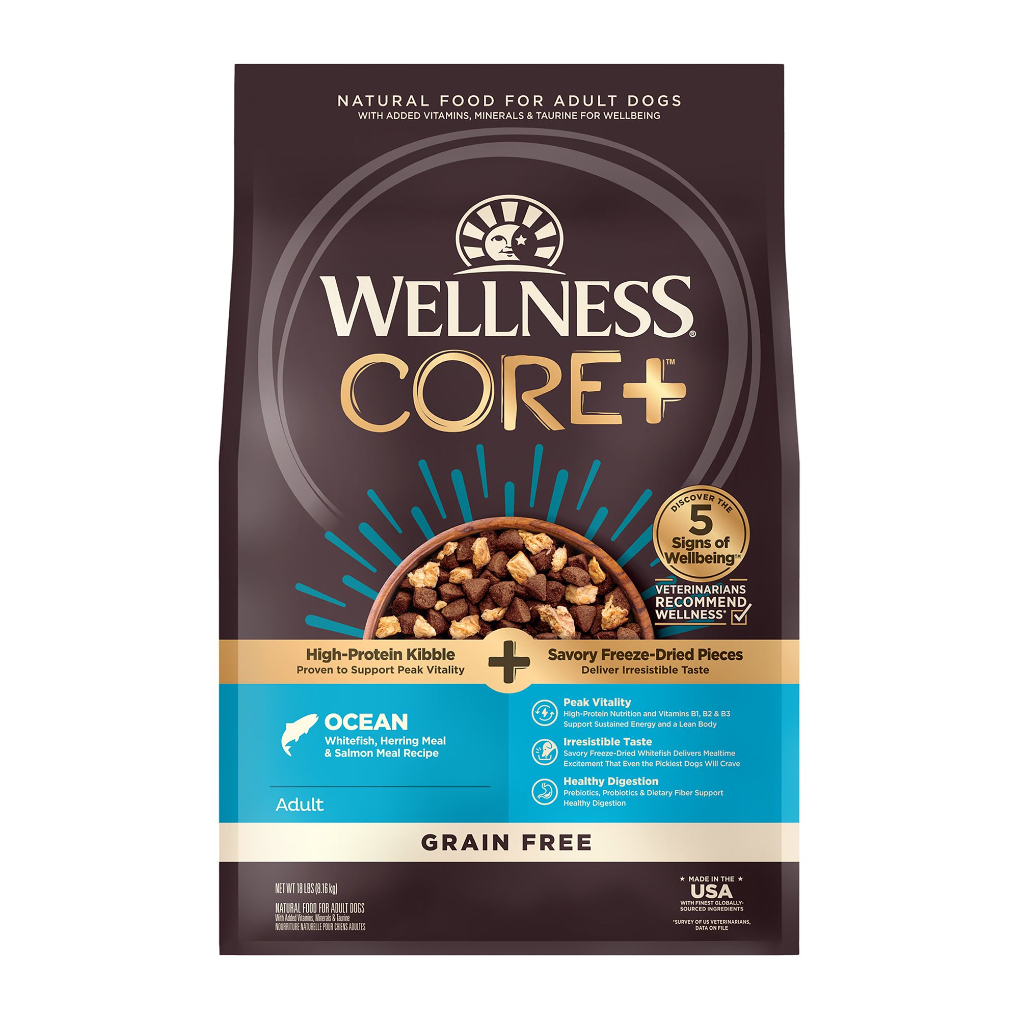 Wellness Core RawRev Grain Free Ocean Whitefish Herring Meal Salmon Meal Recipe Dry Dog Food 18lb Bag