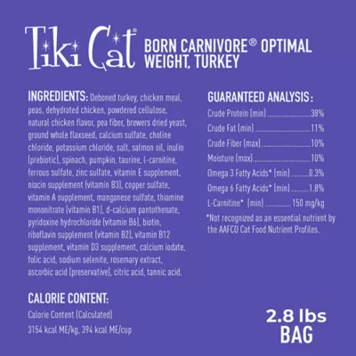 Product Tiki Cat® Born Carnivore® Optimal Weight Adult Cat Food - Turkey, Non-GMO