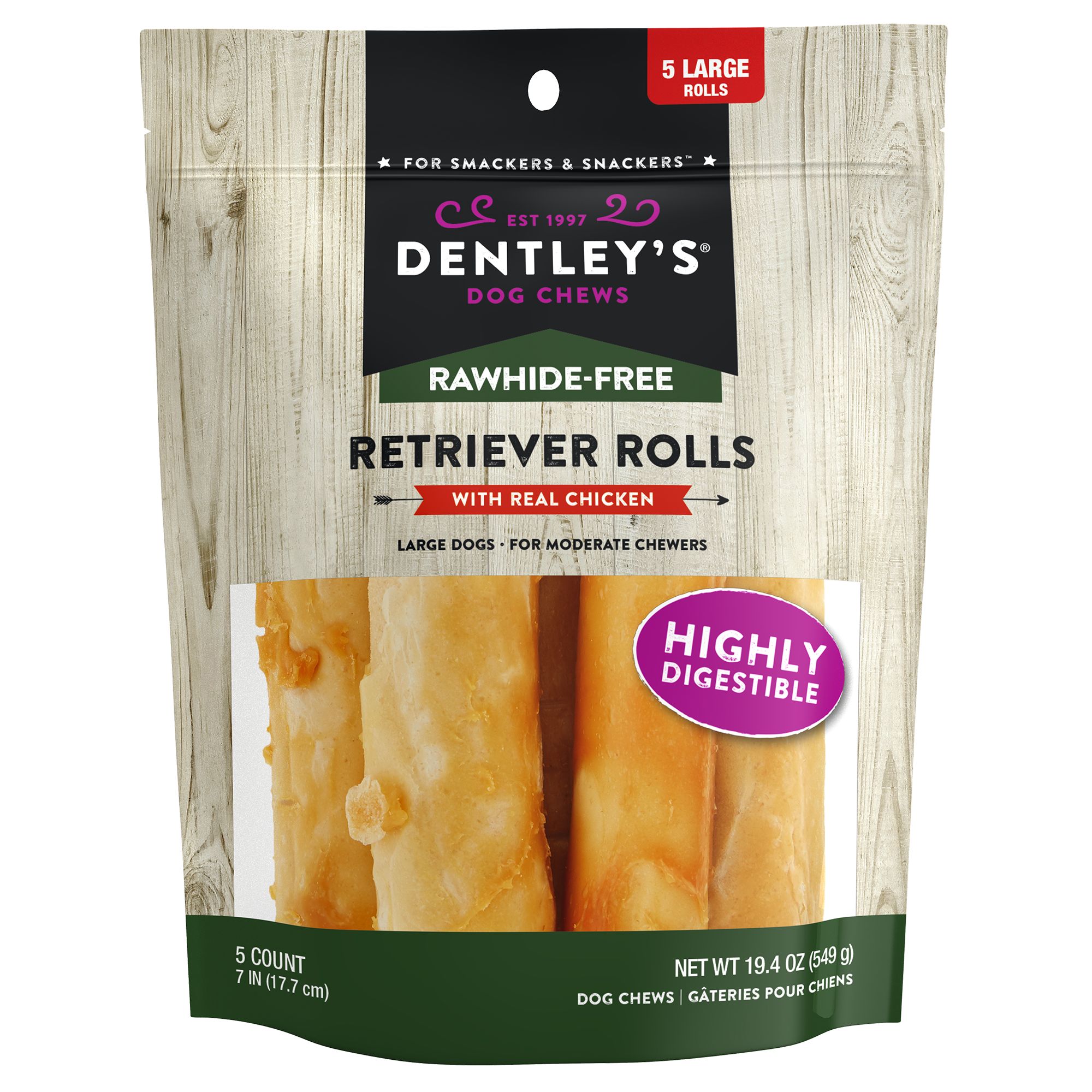 Dentley's 9 inch Retriever Rolls with Real Chicken and 1 Dog Waste Roll 
