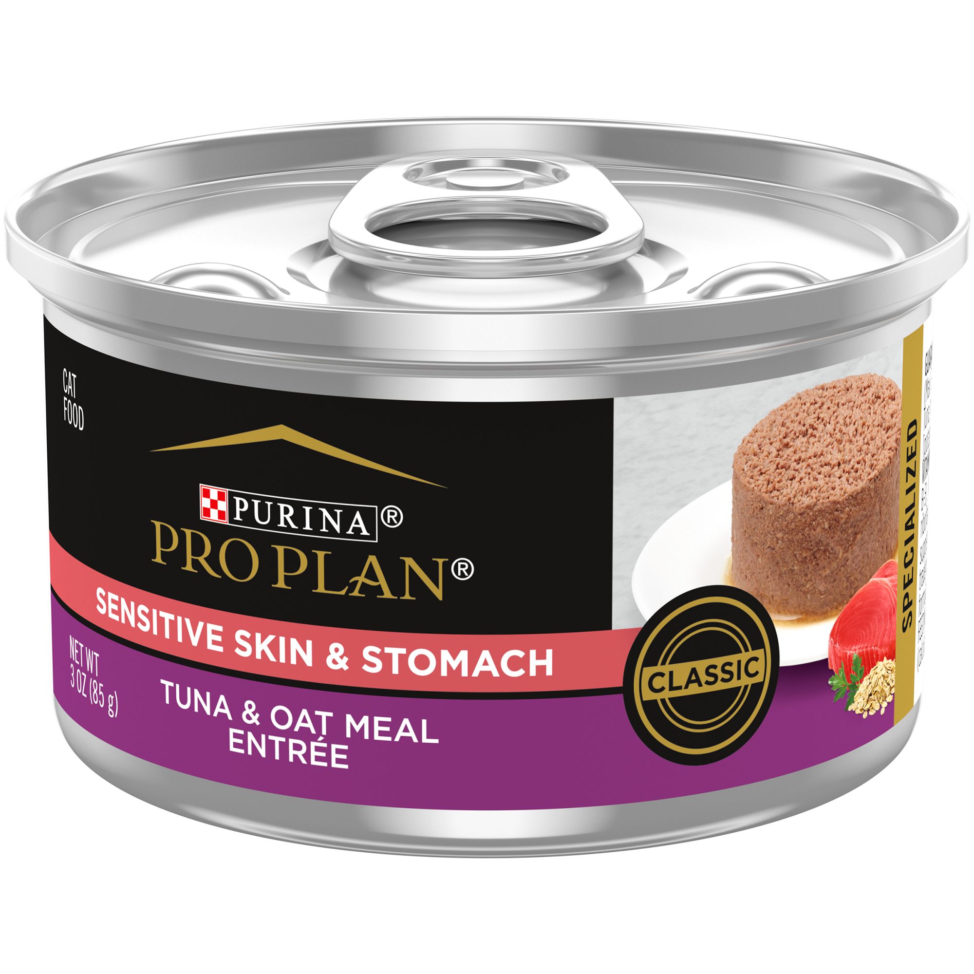 Purina Pro Plan Sensitive Cat Food Specialized Sensitive Skin Stomach Tuna Oat Meal Entree 3 oz