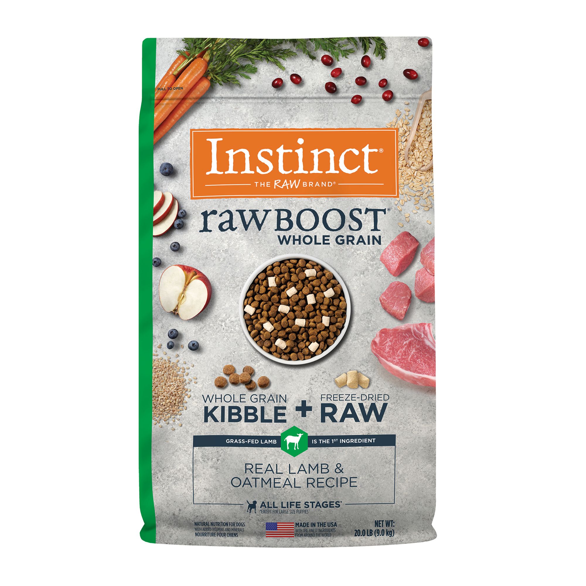 Instinct Raw Boost Whole Grain Kibble Freeze Dried Raw Adult Dry Dog Food Lamb Oatmeal