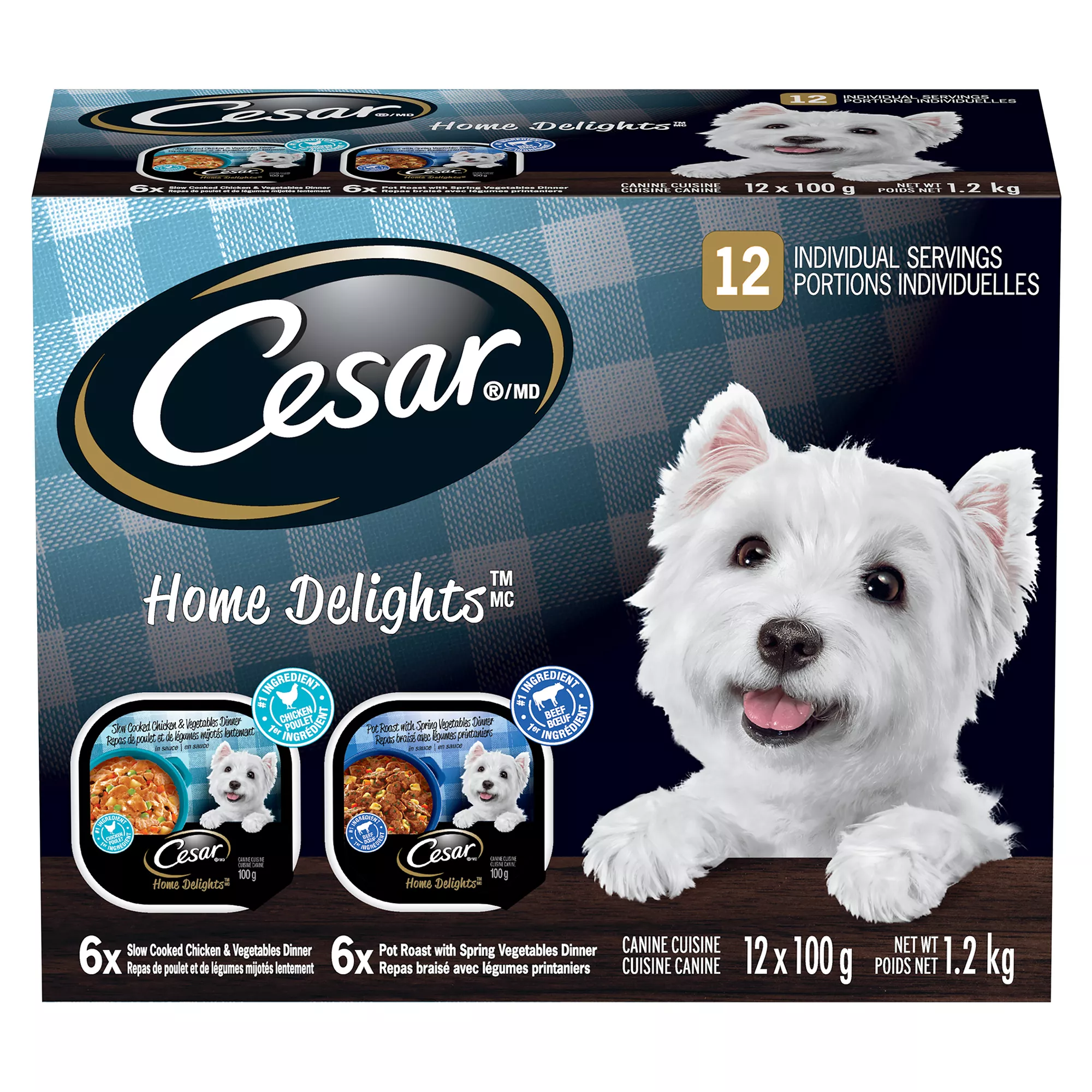 Cesar Home Delights Adult Wet Dog Food Pot Roast & Chicken Variety Pack, 12ct