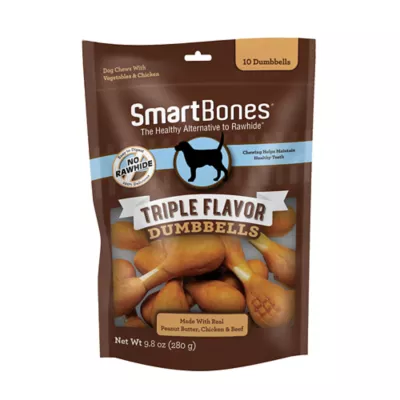 SmartBones Triple Flavor Dumbells Dog Treat Peanut Butter Chicken Beef