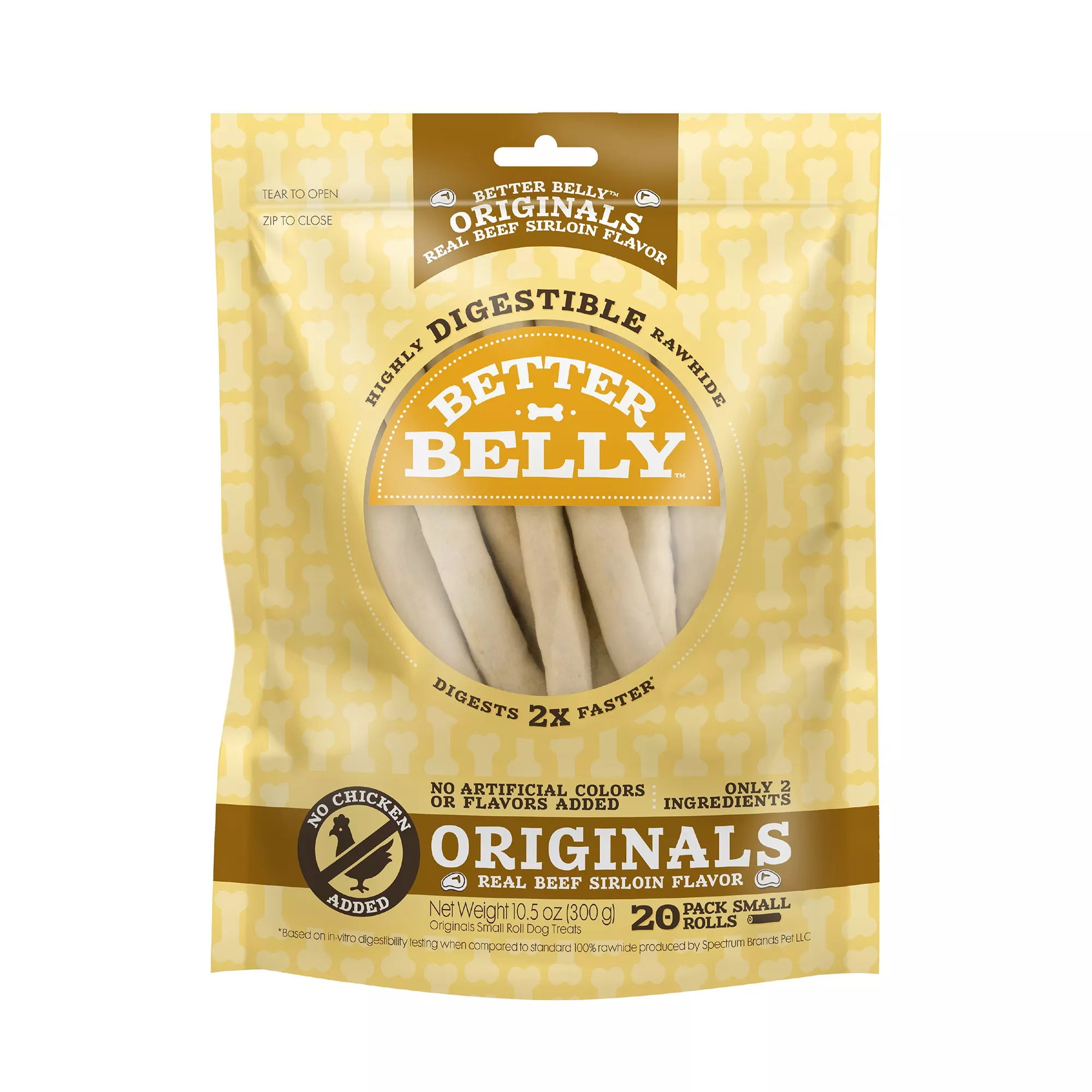 Better Belly Originals Rawhide Small Dog Treats - Real Beef Sirloin