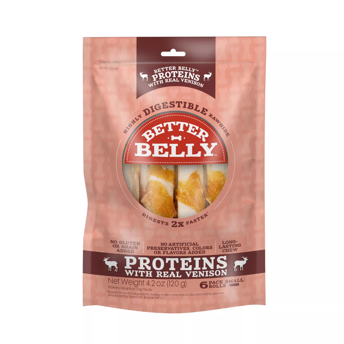 Better Belly Proteins Rawhide Small Dog Treats Real Venison