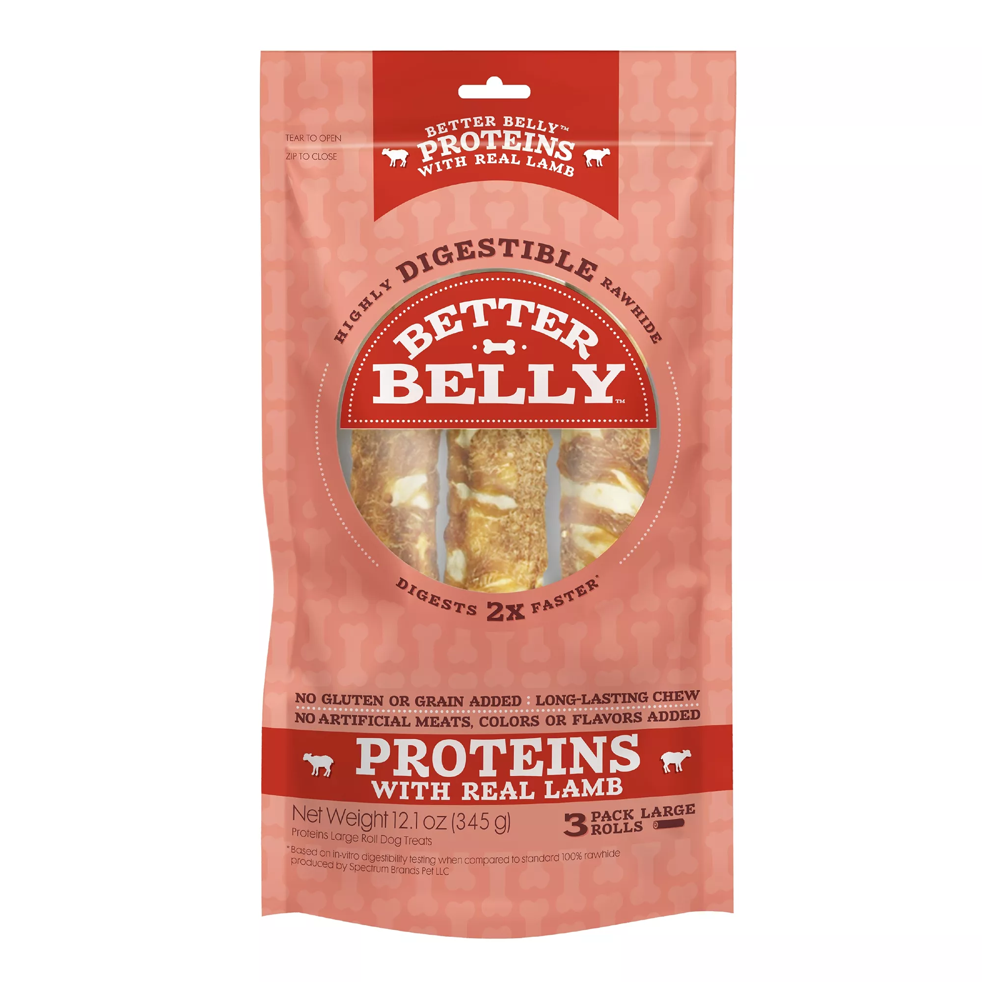 Better Belly Proteins Rawhide Large Dog Treats - Real Lamb