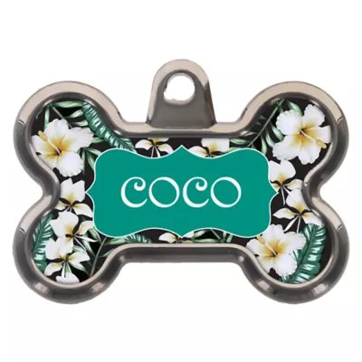 TagWorks Tropical Floral Bone Personalized Pet ID Tag