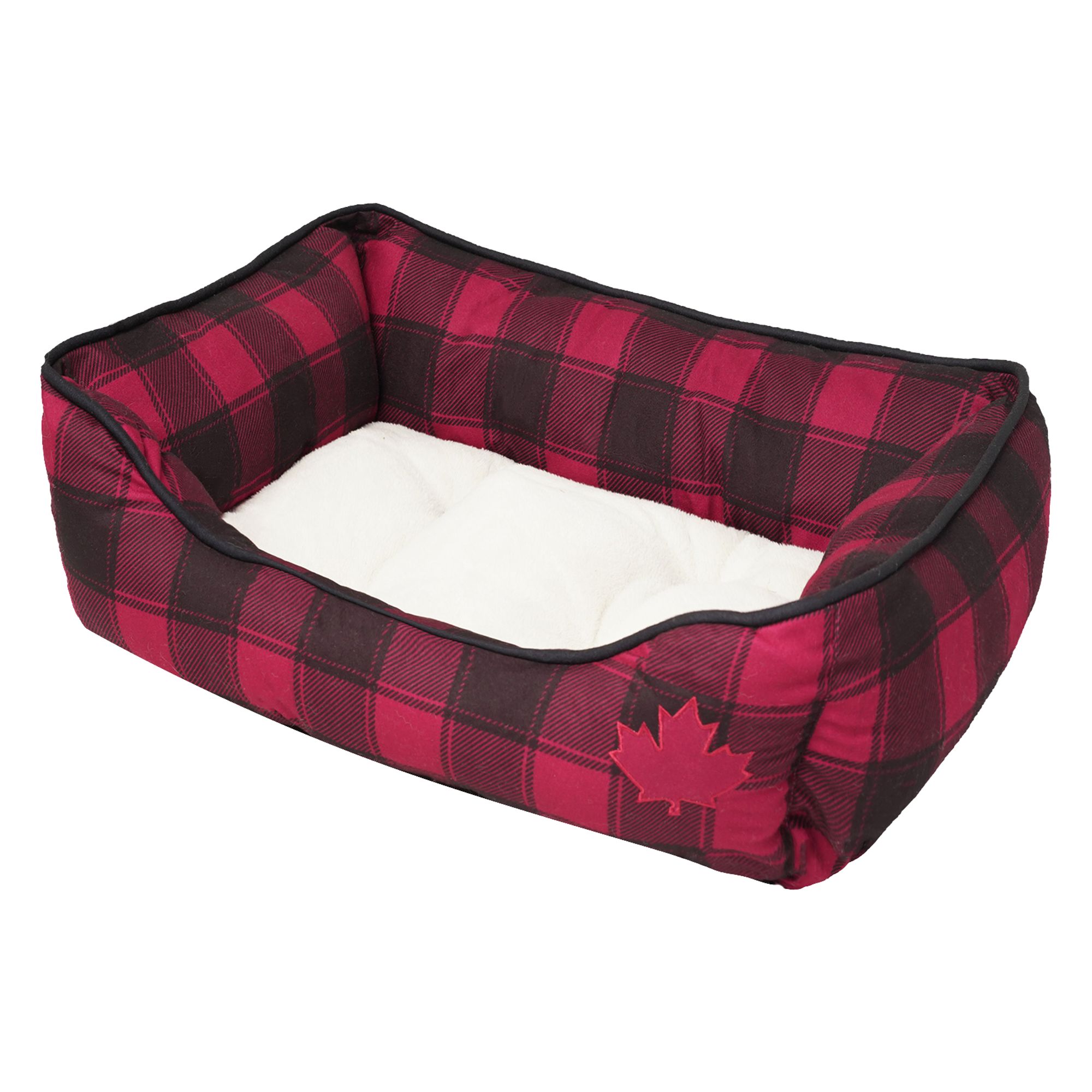 red tartan dog bed