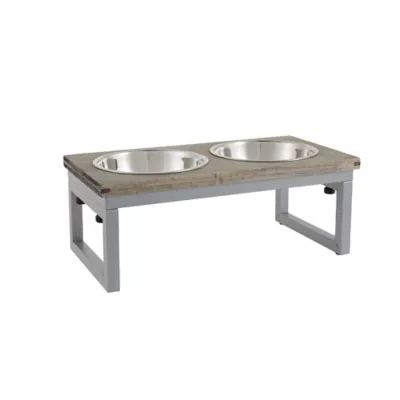 Product Top Paw® Grey Wood Top Folding Legs Elevated Dog Feeder, 3.5-cup