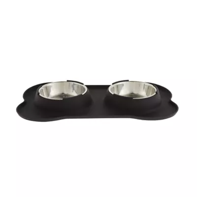 Product Top Paw® Black Silicone Double Dog Bowl with Mat, 1.75-cup