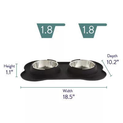 Product Top Paw® Black Silicone Double Dog Bowl with Mat, 1.75-cup