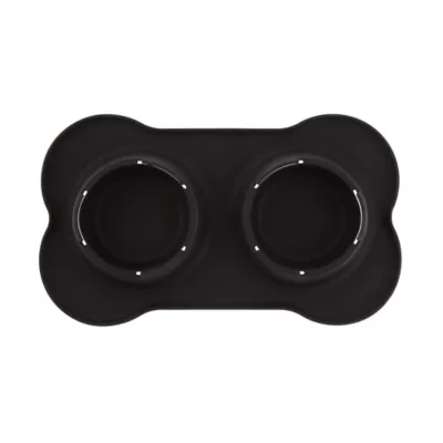 Product Top Paw® Black Silicone Double Dog Bowl with Mat, 1.75-cup