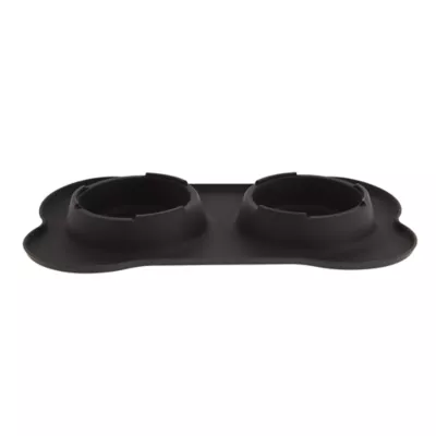 Product Top Paw® Black Silicone Double Dog Bowl with Mat, 1.75-cup