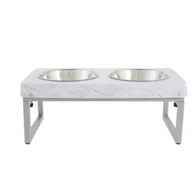 Product Top Paw® White Marble Folding Legs Elevated Dog Feeder, 3.5-cup