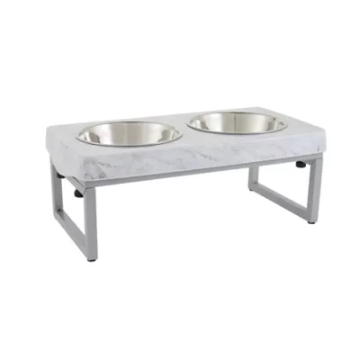 Product Top Paw® White Marble Folding Legs Elevated Dog Feeder, 3.5-cup