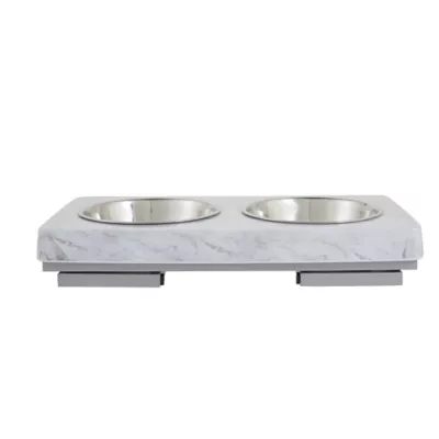 Product Top Paw® White Marble Folding Legs Elevated Dog Feeder, 3.5-cup