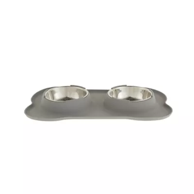 Top Paw Black Silicone Double Dog Bowl with Mat