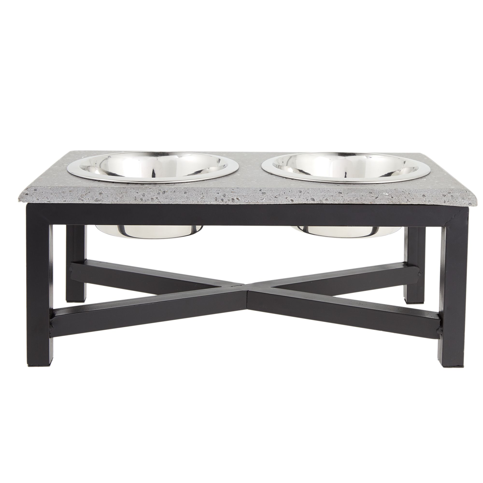 Frisco Marble Print Stainless Steel Double Elevated Dog Bowl, 3 Cups, Black Stand