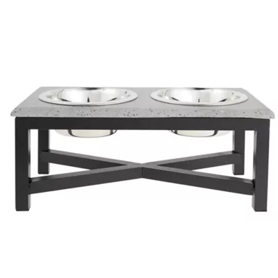 Product Top Paw® Grey Stone Top with Metal Legs Elevated Double Diner Dog Bowls