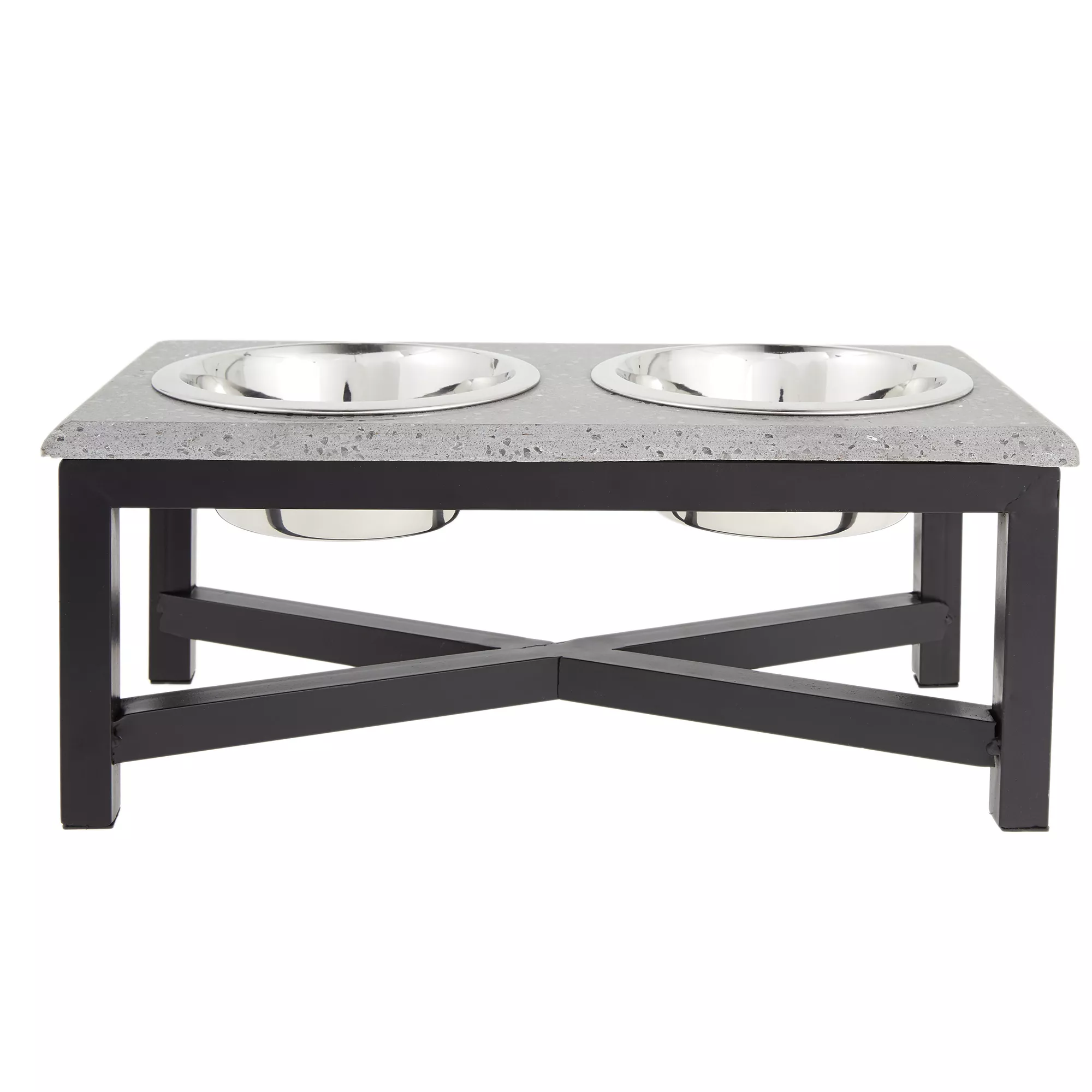 Top Paw® Grey Stone Top with Metal Legs Elevated Double Diner Dog Bowls