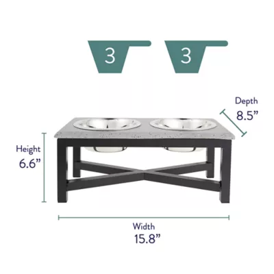 Product Top Paw® Grey Stone Top with Metal Legs Elevated Double Diner Dog Bowls