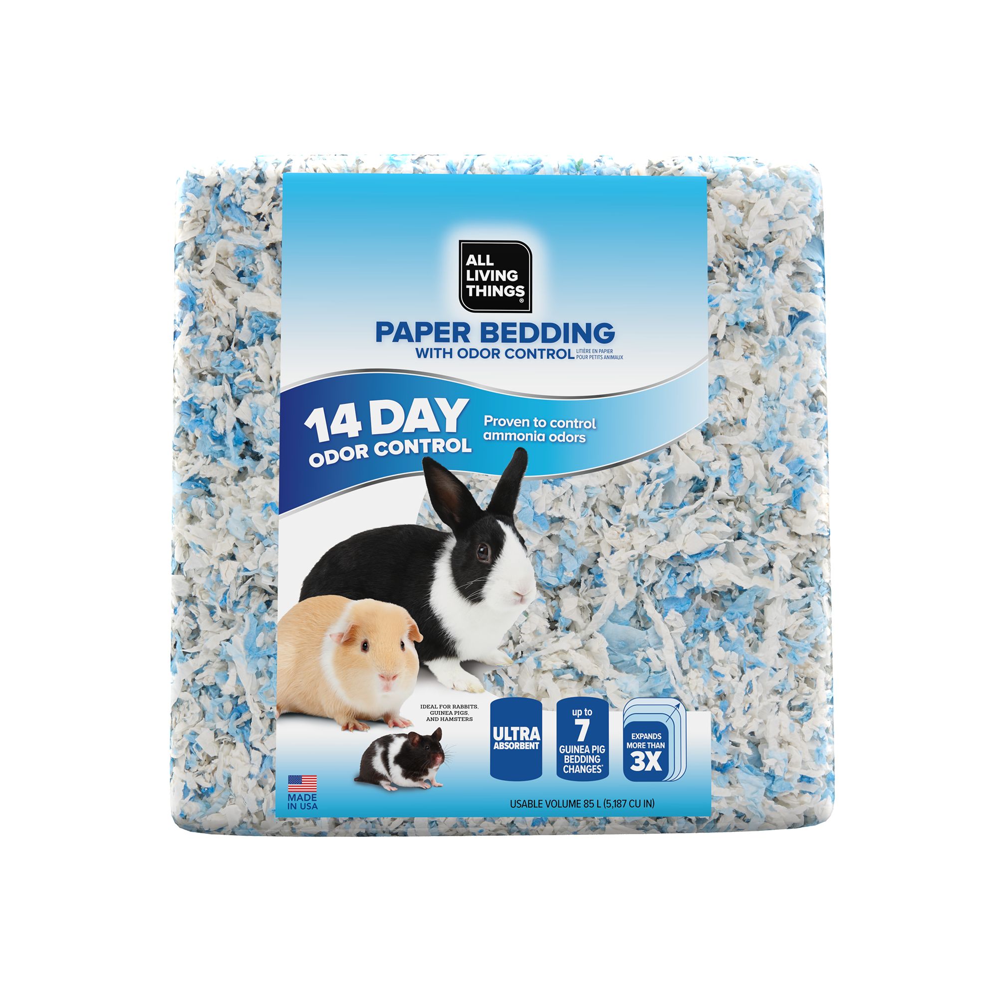 All Living Things® Odor Control Small Pet Paper Bedding - Blue & White