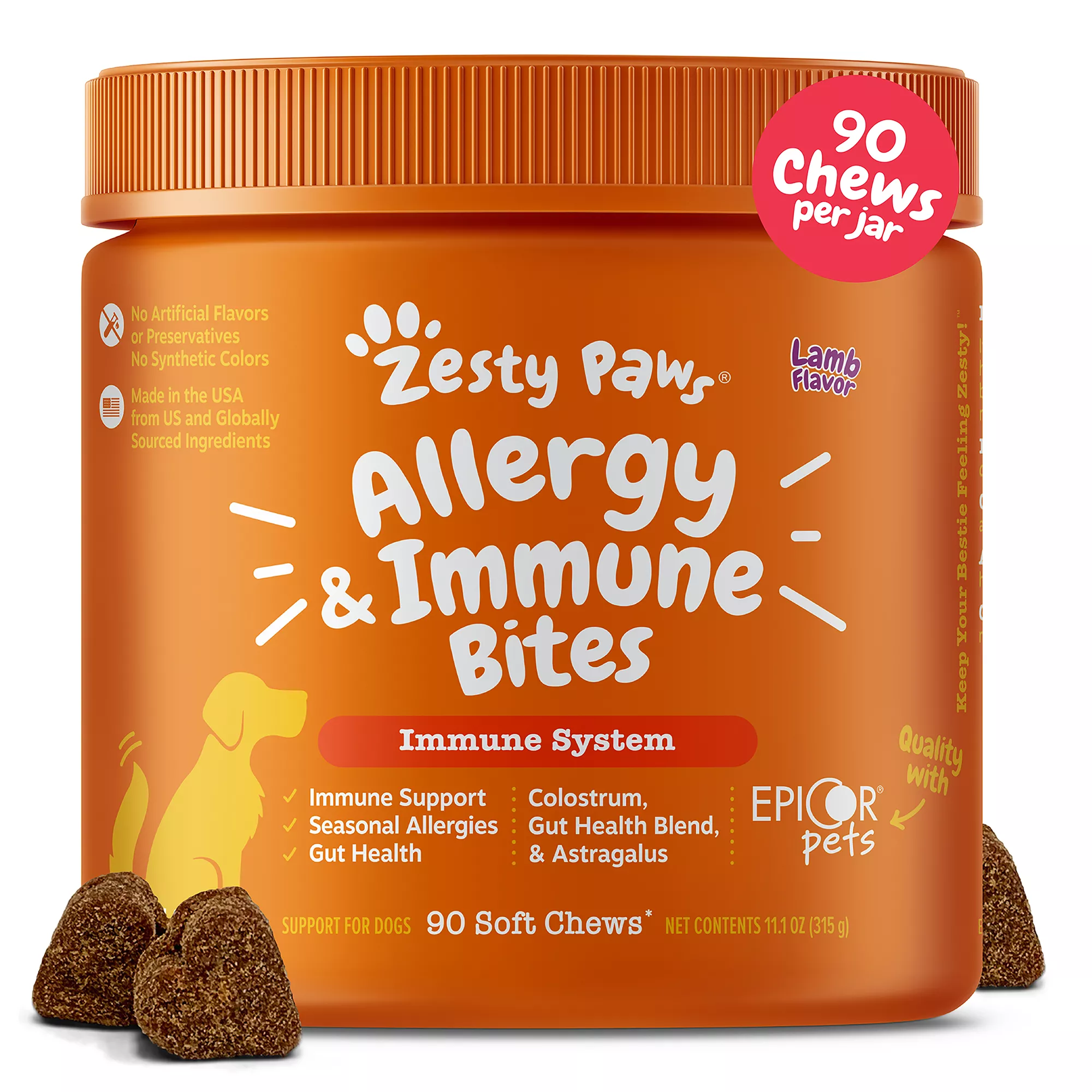 Zesty Paws Allergry & Immune System Supplement for Dogs - Lamb Flavored Soft Chews - 90 Count